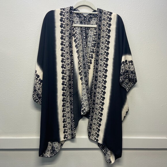 NWT Forever 21 Black Cream Woven Cardigan Sz M - Picture 3 of 5
